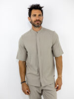 Παντελόνι Jogger Loose Fit με Λάστιχο Πίσω & Πουκάμισο Regular Fit Μάο Με Κρυφή Πατιλέτα Fanco