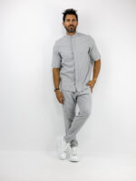 Παντελόνι Jogger Loose Fit με Λάστιχο Πίσω & Πουκάμισο Regular Fit Μάο Με Κρυφή Πατιλέτα Γκρί