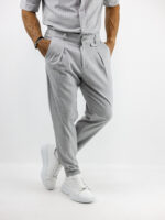 Παντελόνι Jogger Loose Fit με Λάστιχο Πίσω & Πουκάμισο Regular Fit Μάο Με Κρυφή Πατιλέτα Γκρί