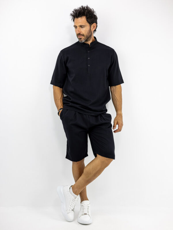 Βερμούδα με Λάστιχο & Πουκάμισο Regular Fit Μάο Μαύρο