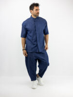 Jean Παντελόνι Balloon Μπλέ & Πουκάμισο Oversized Κρυφή Πατινέτα 3/4 Μανίκι Μπλέ