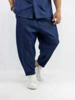 Jean Παντελόνι Balloon Μπλέ & Πουκάμισο Oversized Κρυφή Πατινέτα 3/4 Μανίκι Μπλέ