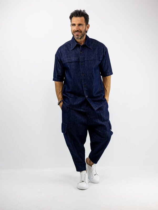 Jean Παντελόνι Cargo Balloon & Jean Πουκάμισο Oversized Μπλέ
