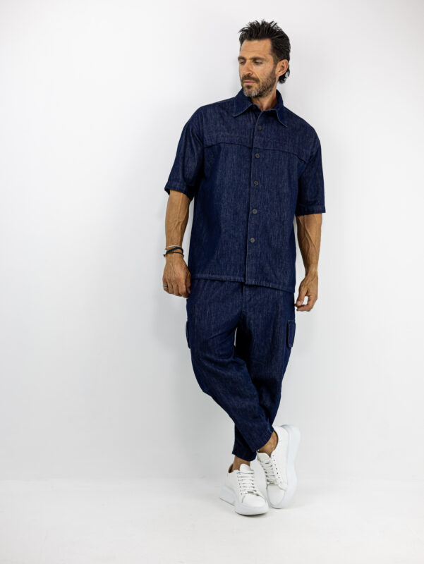 Jean Παντελόνι Cargo Balloon & Jean Πουκάμισο Oversized Μπλέ