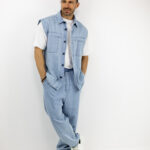 Jean Παντελόνι Baggy & Πουκάμισο Αμάνικο Oversized Σιέλ