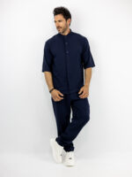 Παντελόνι Jogger Loose Fit & Overshirt Πουκάμισο Μάο 3/4 Μανίκι Μπλέ