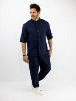 Παντελόνι Jogger Loose Fit & Overshirt Πουκάμισο Μάο 3/4 Μανίκι Μπλέ