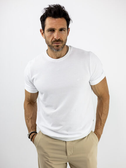 T-Shirt Regular Fit Μονόχρωμο & Λάστιχο Κάτω Λευκό