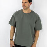 T-Shirt Oversized Μονόχρωμο Λαδί