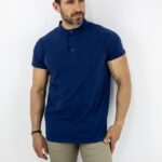 T-Shirt Μάο Regular Fit Μονόχρωμο Μπλέ