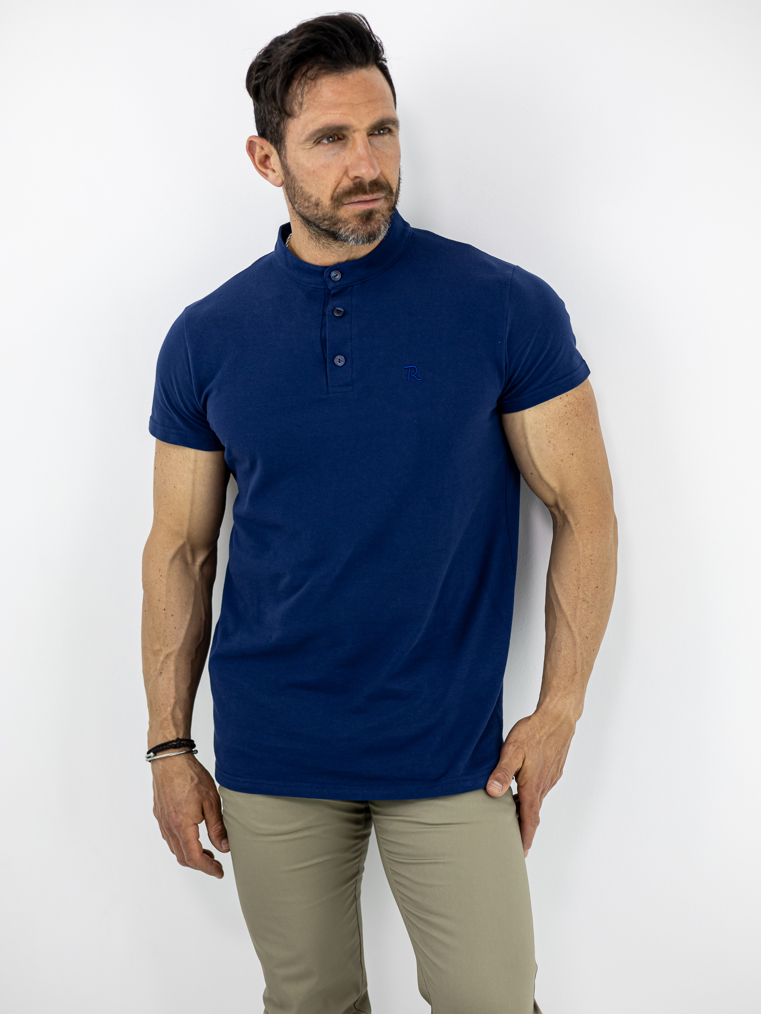 TSHIRT_RB_130211_MPLE_01-1.jpg T-Shirt Μάο Regular Fit Μονόχρωμο Μπλέ