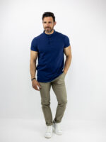 T-Shirt Μάο Regular Fit Μονόχρωμο Μπλέ