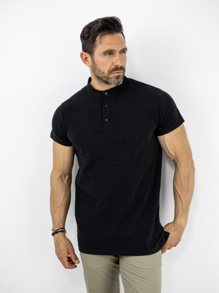 T-Shirt Μάο Regular Fit Μονόχρωμο Μαύρο