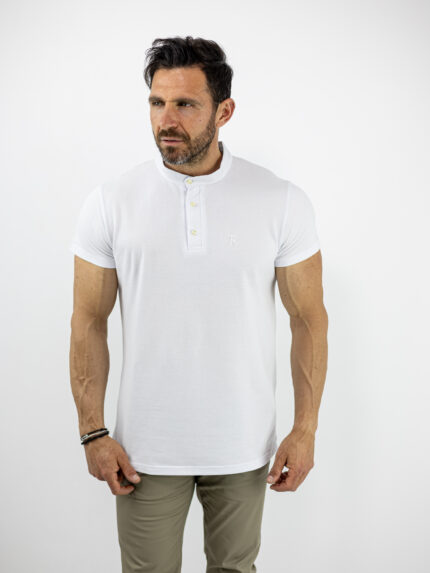 T-Shirt Μάο Regular Fit Μονόχρωμο Λευκό