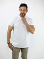 T-Shirt Μάο Regular Fit Μονόχρωμο Λευκό