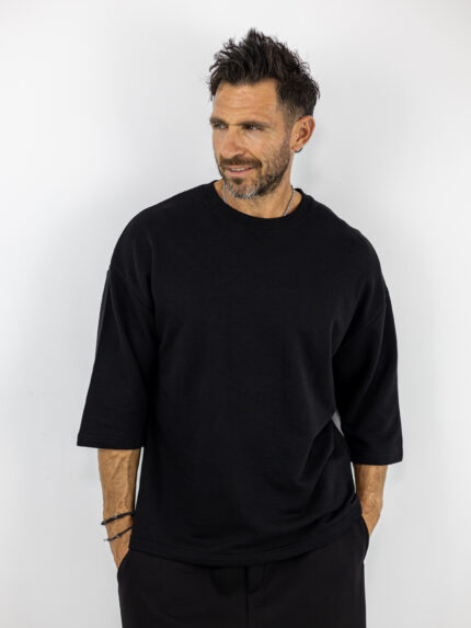 Φούτερ Oversized 3/4 Μανίκι Μονόχρωμη Μαύρο