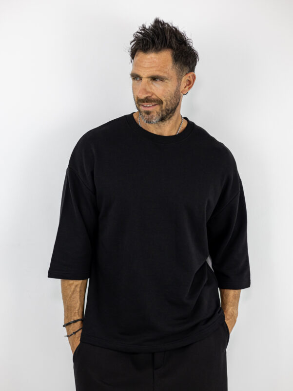 Φούτερ Oversized 3/4 Μανίκι Μονόχρωμη Μαύρο