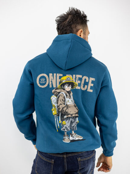 Φούτερ Regular Fit Με Κουκούλα & Στάμπα Πίσω One Piece Πετρόλ