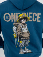 Φούτερ Regular Fit Με Κουκούλα & Στάμπα Πίσω One Piece Πετρόλ