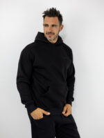 Φούτερ Oversized Με Κουκούλα Μονόχρωμη Μαύρη