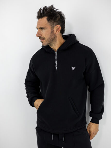 Φούτερ Oversized Με Κουκούλα & Φερμούαρ Μονόχρωμη Μαύρη