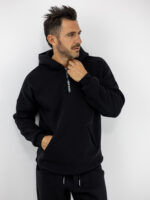 Φούτερ Oversized Με Κουκούλα & Φερμούαρ Μονόχρωμη Μαύρη
