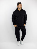 Φούτερ Oversized Με Κουκούλα & Φερμούαρ Μονόχρωμη Μαύρη