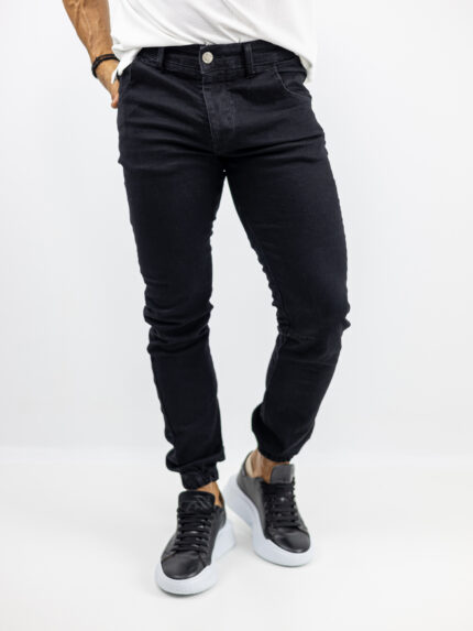 Παντελόνι Jean Slim Fit & Λάστιχο Κάτω Μαύρο