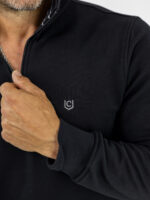 Μπλούζα Regular Fit Polo Με Φερμουάρ Μονόχρωμη Μαύρη
