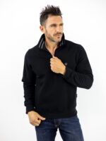 Μπλούζα Regular Fit Polo Με Φερμουάρ Μονόχρωμη Μαύρη