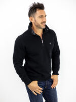 Μπλούζα Regular Fit Polo Με Φερμουάρ Μονόχρωμη Μαύρη