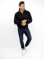 Μπλούζα Regular Fit Polo Με Φερμουάρ Μονόχρωμη Μαύρη