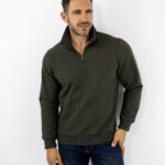 Μπλούζα Regular Fit Polo Με Φερμουάρ Μονόχρωμη Λαδί