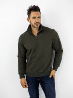 Μπλούζα Regular Fit Polo Με Φερμουάρ Μονόχρωμη Λαδί