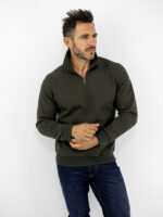 Μπλούζα Regular Fit Polo Με Φερμουάρ Μονόχρωμη Λαδί