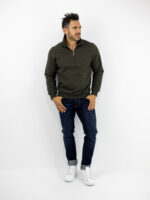 Μπλούζα Regular Fit Polo Με Φερμουάρ Μονόχρωμη Λαδί