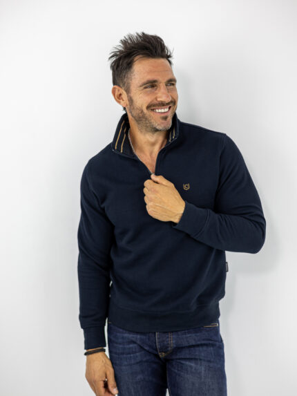 Μπλούζα Regular Fit Polo Με Φερμουάρ Μονόχρωμη Navy