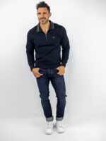 Μπλούζα Regular Fit Polo Με Φερμουάρ Μονόχρωμη Navy