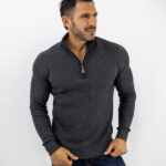 Μπλούζα Regular Fit Πλεκτή & Φερμουάρ Γκρί