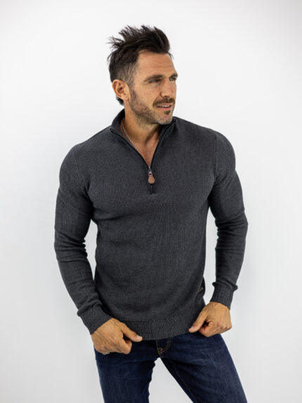 Μπλούζα Regular Fit Πλεκτή & Φερμουάρ Γκρί