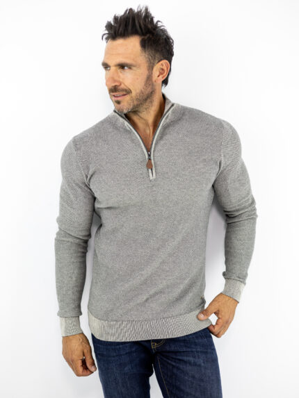 Μπλούζα Regular Fit Πλεκτή & Φερμουάρ Γκρί