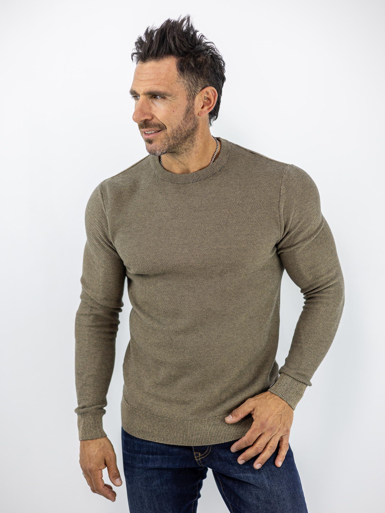 MPLOUZA_INDICODE_140004_KAFE_01.jpg Μπλούζα Regular Fit Πλεκτή Καφέ