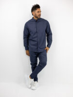 Παντελόνι Jogger Loose Fit & Λάστιχο Πίσω & Πουκάμισο Regular Fit Μάο Μπλέ