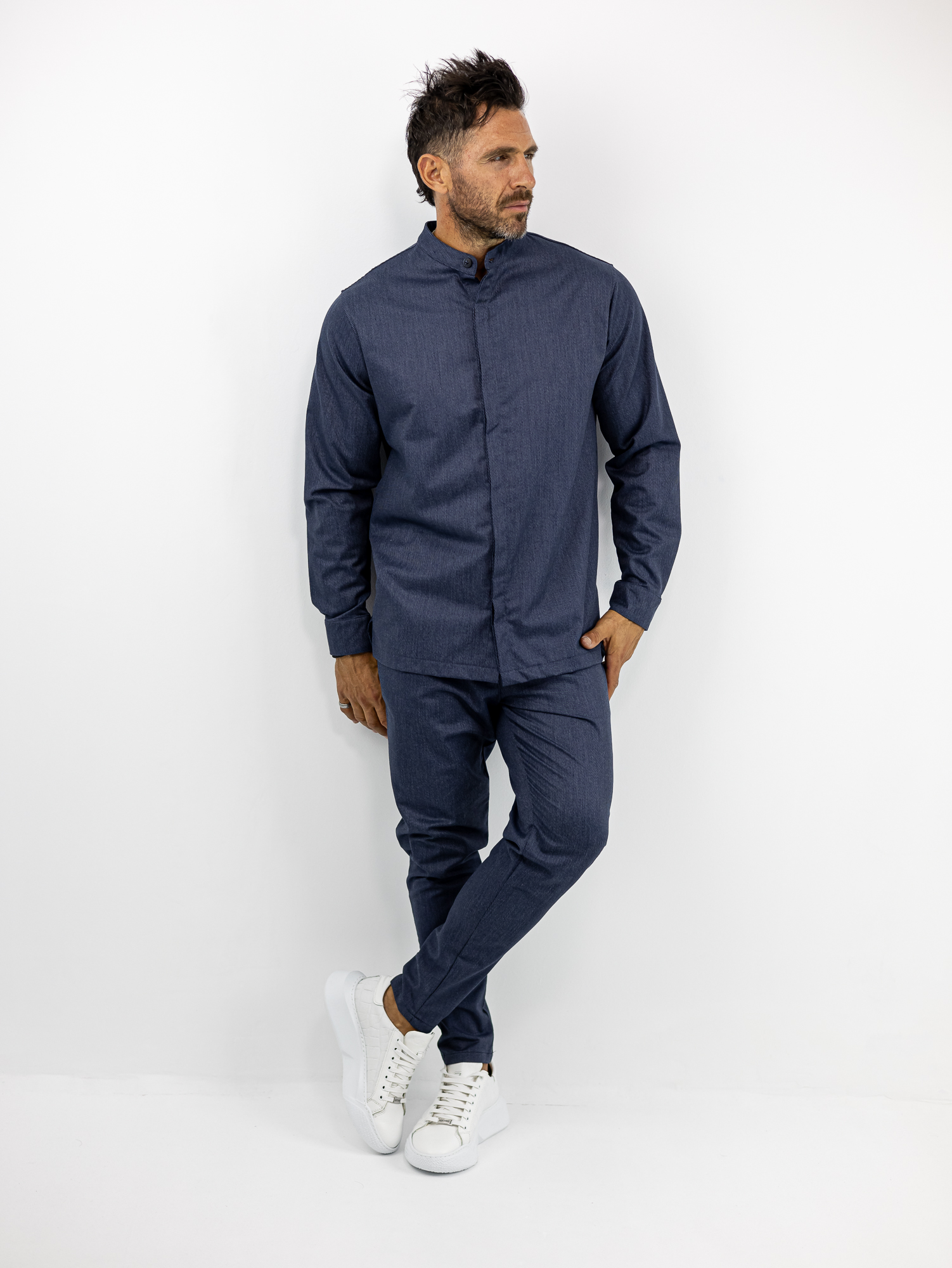 SET_EDENSON_140049_MPLE_01.jpg Παντελόνι Jogger Loose Fit & Λάστιχο Πίσω & Πουκάμισο Regular Fit Μάο Μπλέ