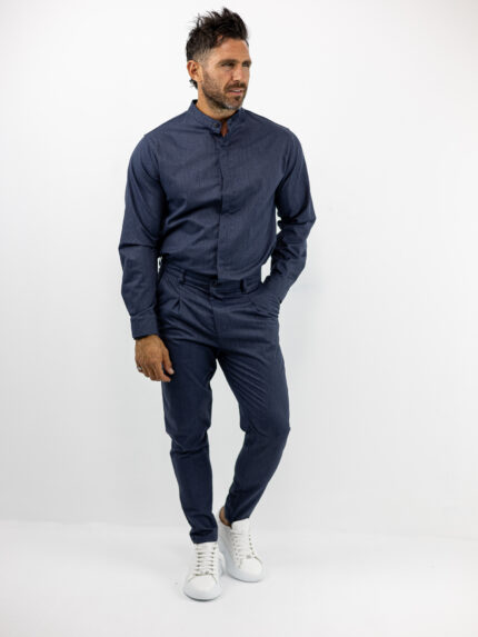Παντελόνι Jogger Loose Fit & Λάστιχο Πίσω & Πουκάμισο Regular Fit Μάο Μπλέ