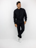 Παντελόνι Jogger Loose Fit με Λάστιχο Πίσω & Πουκάμισο Regular Fit Μάο Με Κρυφή Πατιλέτα Μαύρο