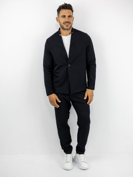 Σακάκι Regular Fit Μονόκουμπο & Παντελόνι Jogger Loose Fit Καί Λάστιχο Πίσω Μαύρο