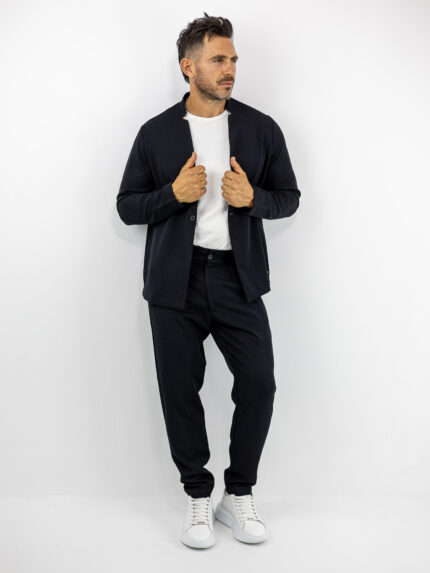 Σακάκι Regular Fit Μονόκουμπο & Παντελόνι Jogger Loose Fit Καί Λάστιχο Πίσω Μαύρο