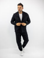Σακάκι Regular Fit Μονόκουμπο & Παντελόνι Jogger Loose Fit Καί Λάστιχο Πίσω Μαύρο