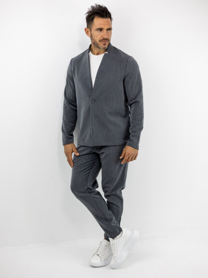Σακάκι Regular Fit Μονόκουμπο & Παντελόνι Jogger Loose Fit Γκρί
